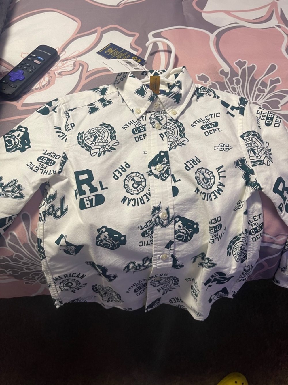 Polo by Ralph Lauren White Button-Down Shirt with Green Graphics